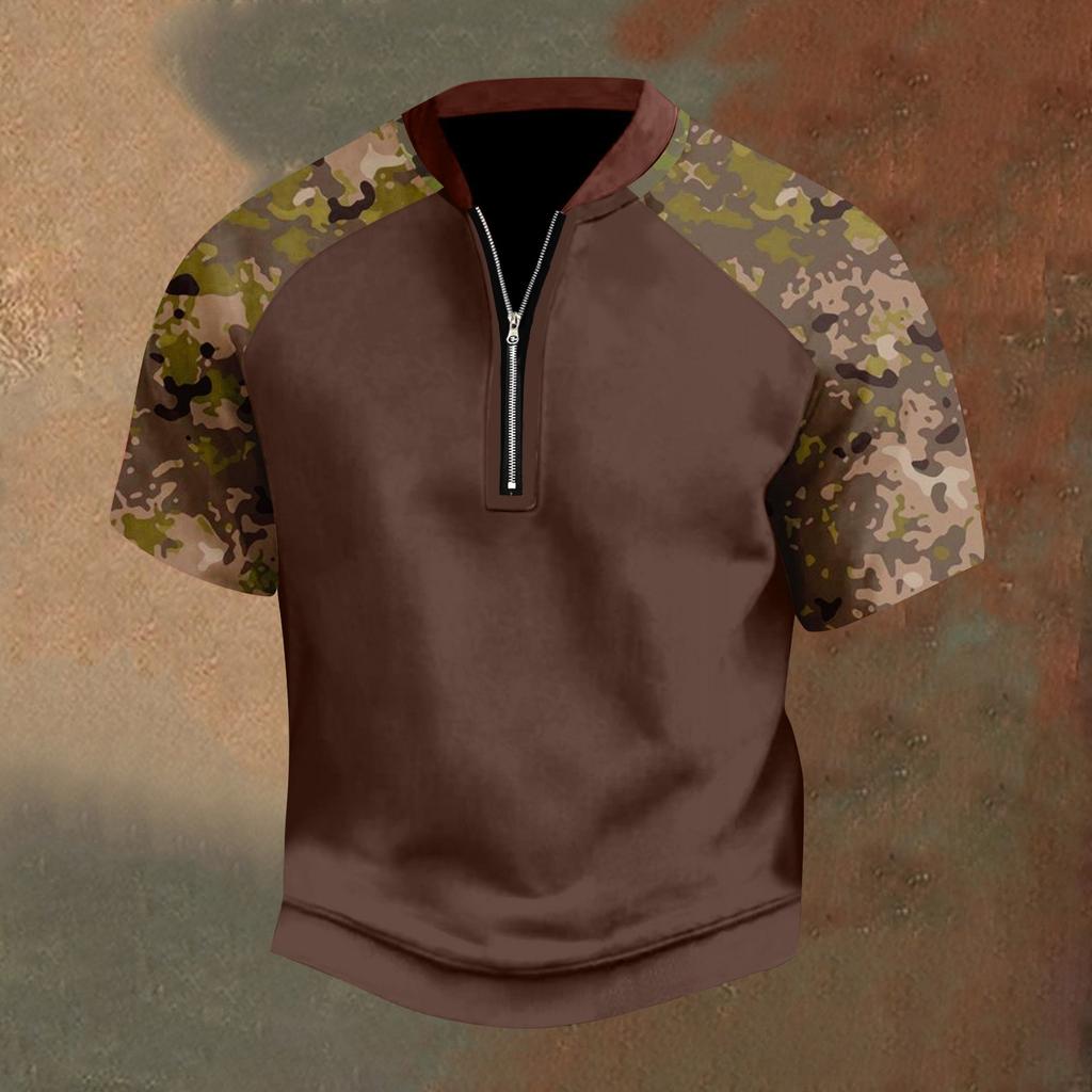 Pánské ležérní tričko s polovičním zipem, krátký rukáv