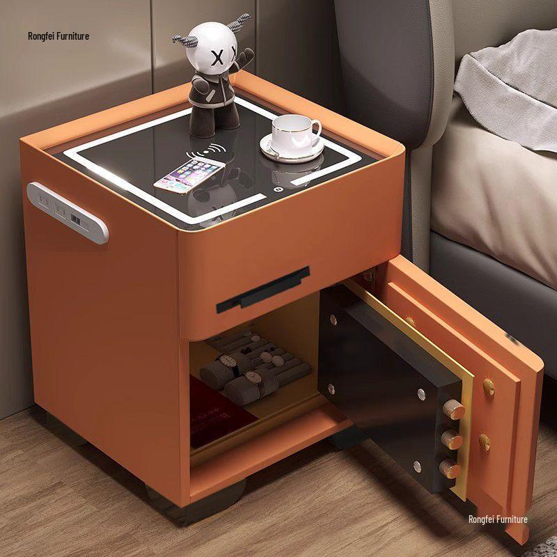 Smart Multifunctional Bedside Safe: Minimalist Square Design for Bedroom and Living Room
