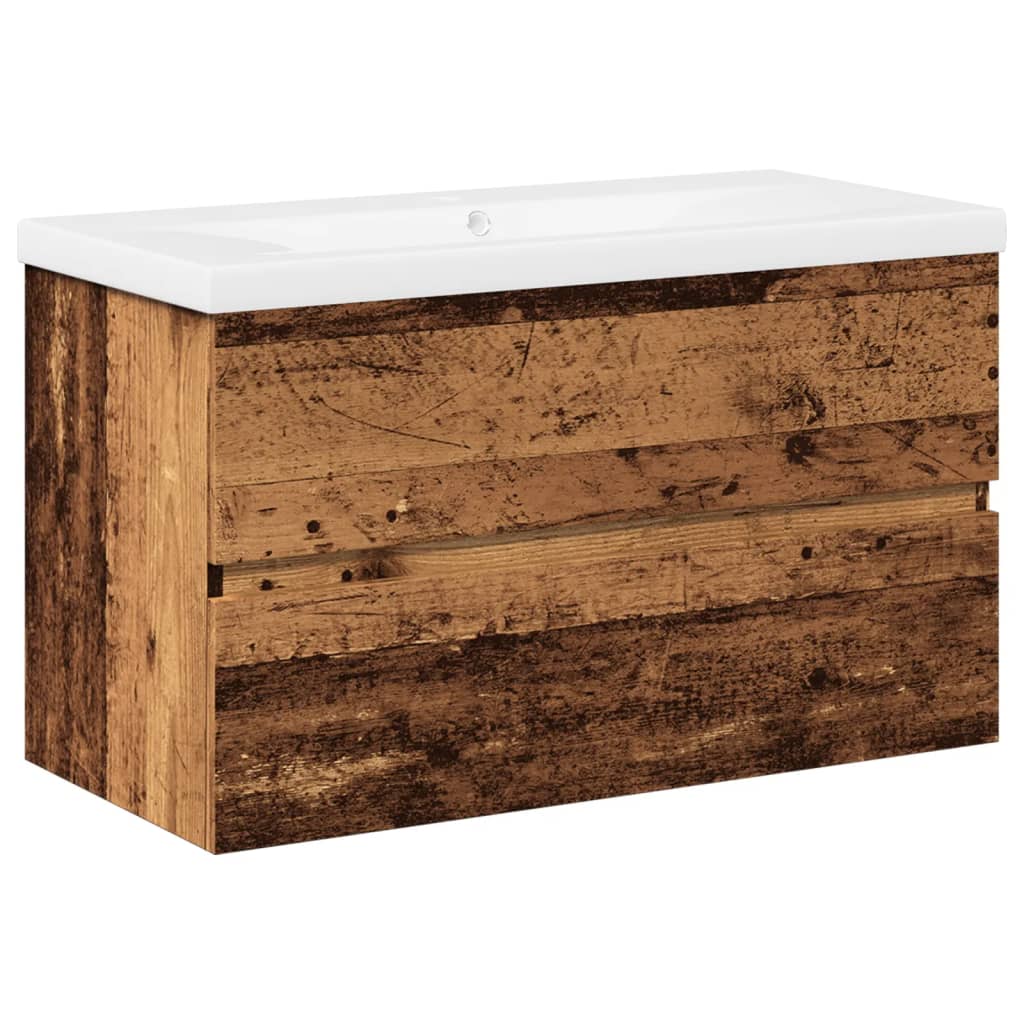 Bathroom Vanity with Built In Basin Rustic Wood Look