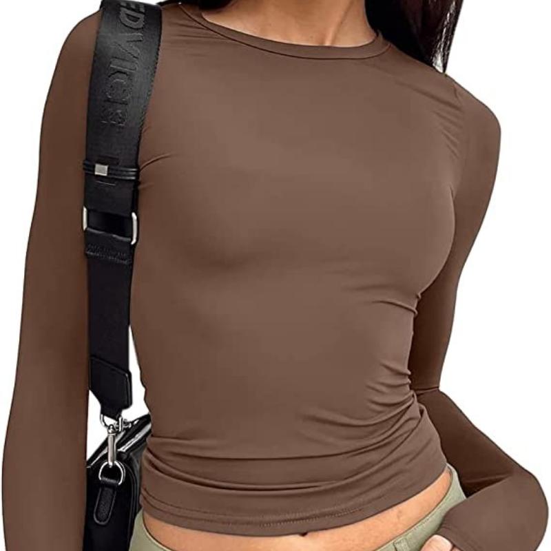 Women's Casual Long Sleeve T-Shirt Solid Color Slim-fit Pullover T-Shirt Women's Bottom Shirt Top