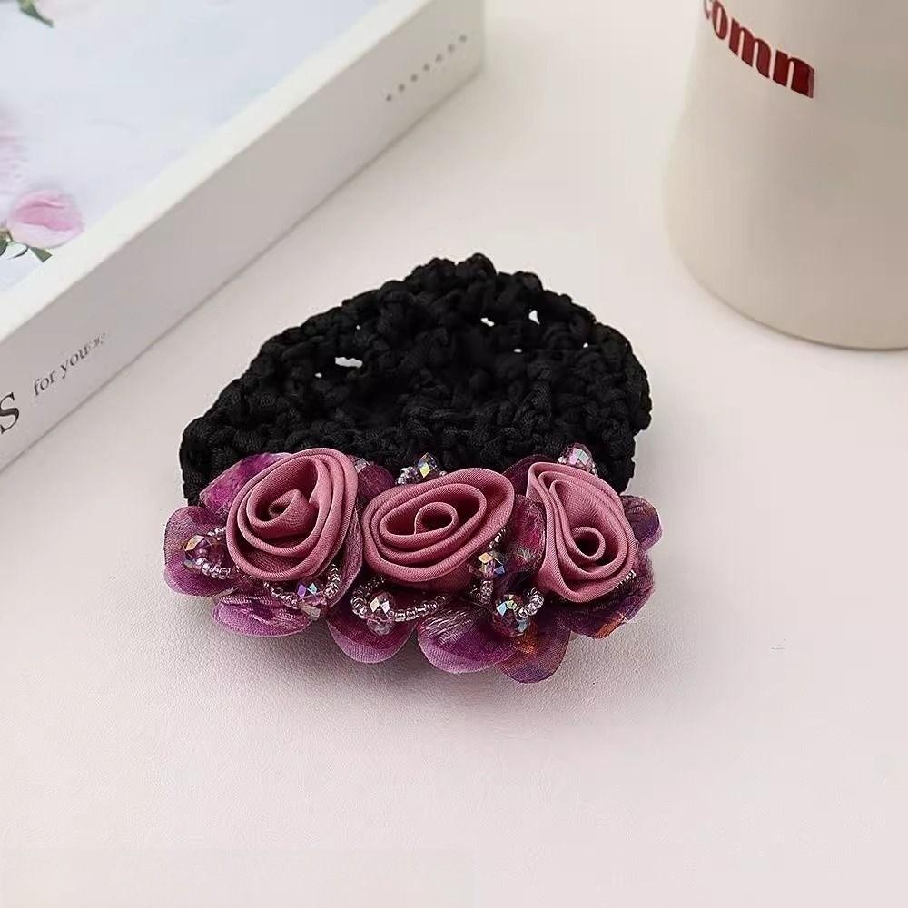 Updo Styling Tool Flower Hair Net with Spring Clip Net Pocket Headdress  For Work Use