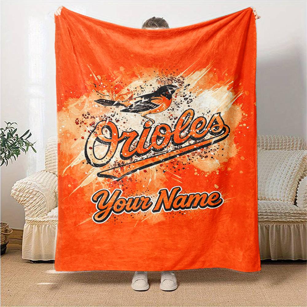 Name Custom Baltimore Orioles Print Flannel Blanket High Quality Warm Comfortable Cover for All Seasons Perfect for Gifts Home Decor