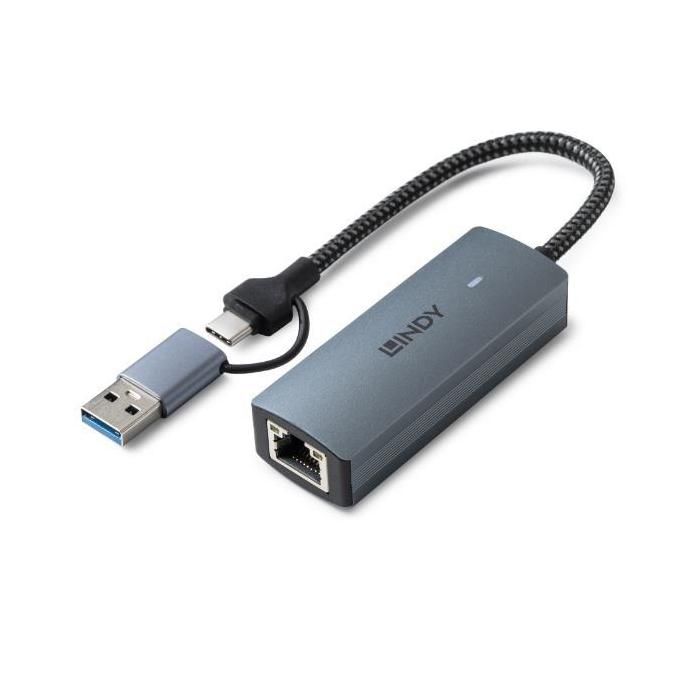 Convertisseur Ethernet 5G - LINDY - USB 3.2 - Aluminium - 5000 Mbit/s - Gris