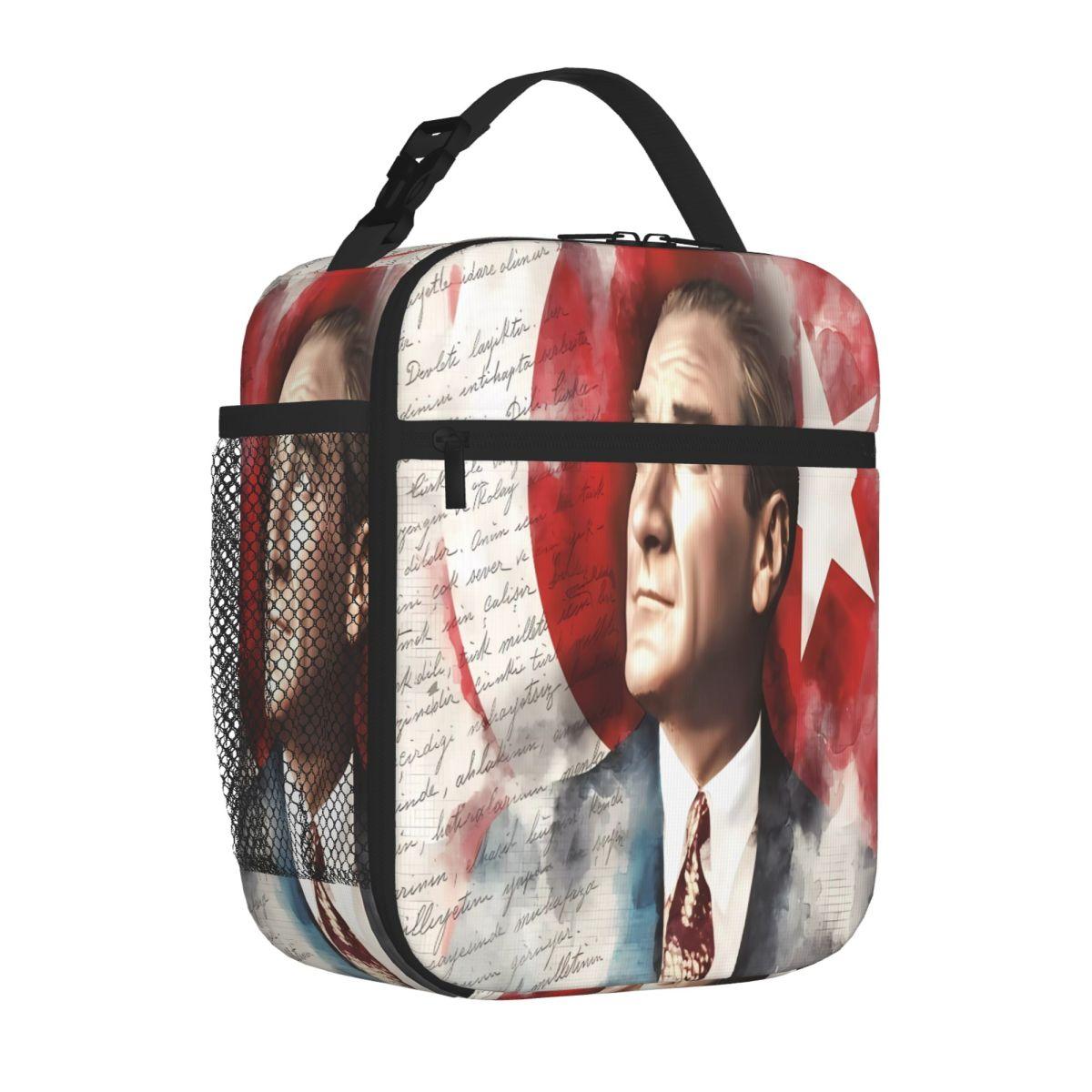 Bestselling Ataturk Turkish Flag Floral Carry Lunch Bag Office Meal Prep Shoulder Lunch Bag One Size