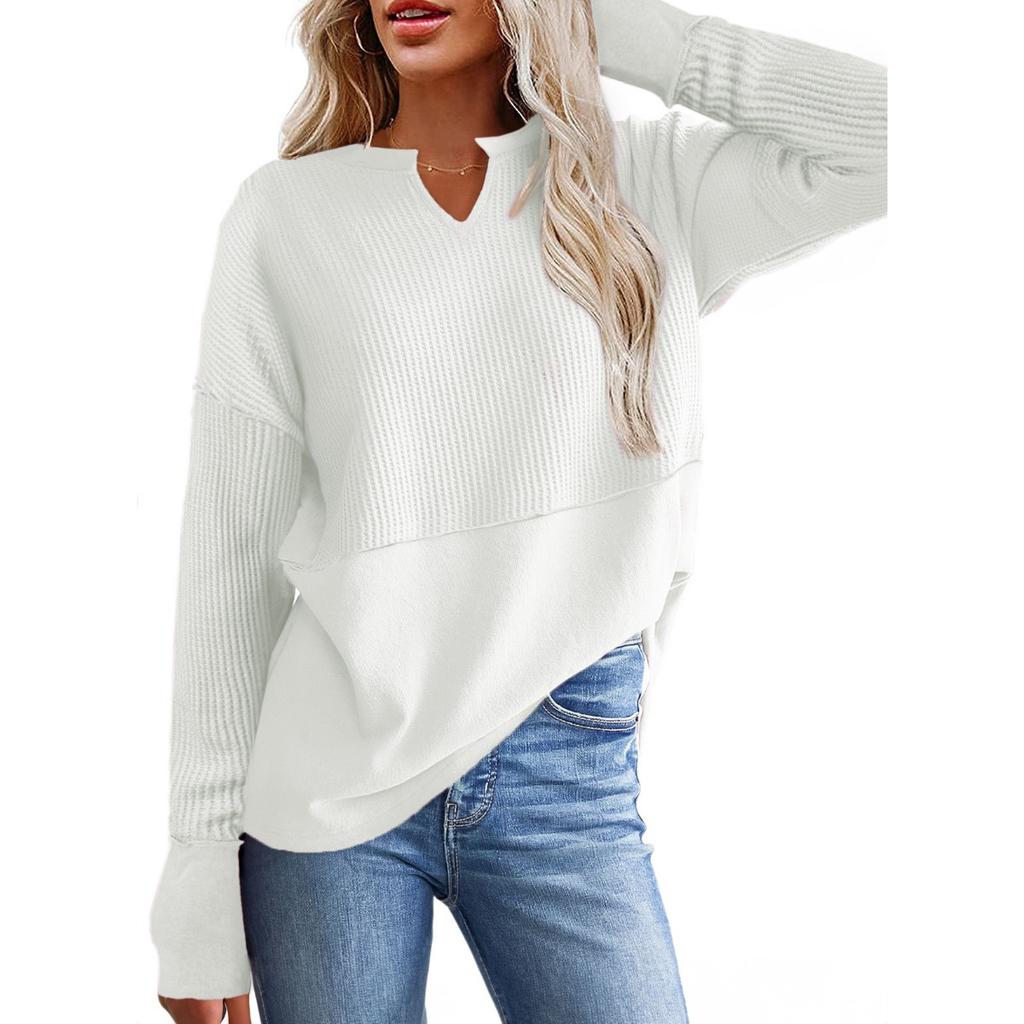 IHUASU Autumn Winter Women's Casual Shirt Solid Color Long Sleeve Splicing Solid Color Loose Hoodie Women On