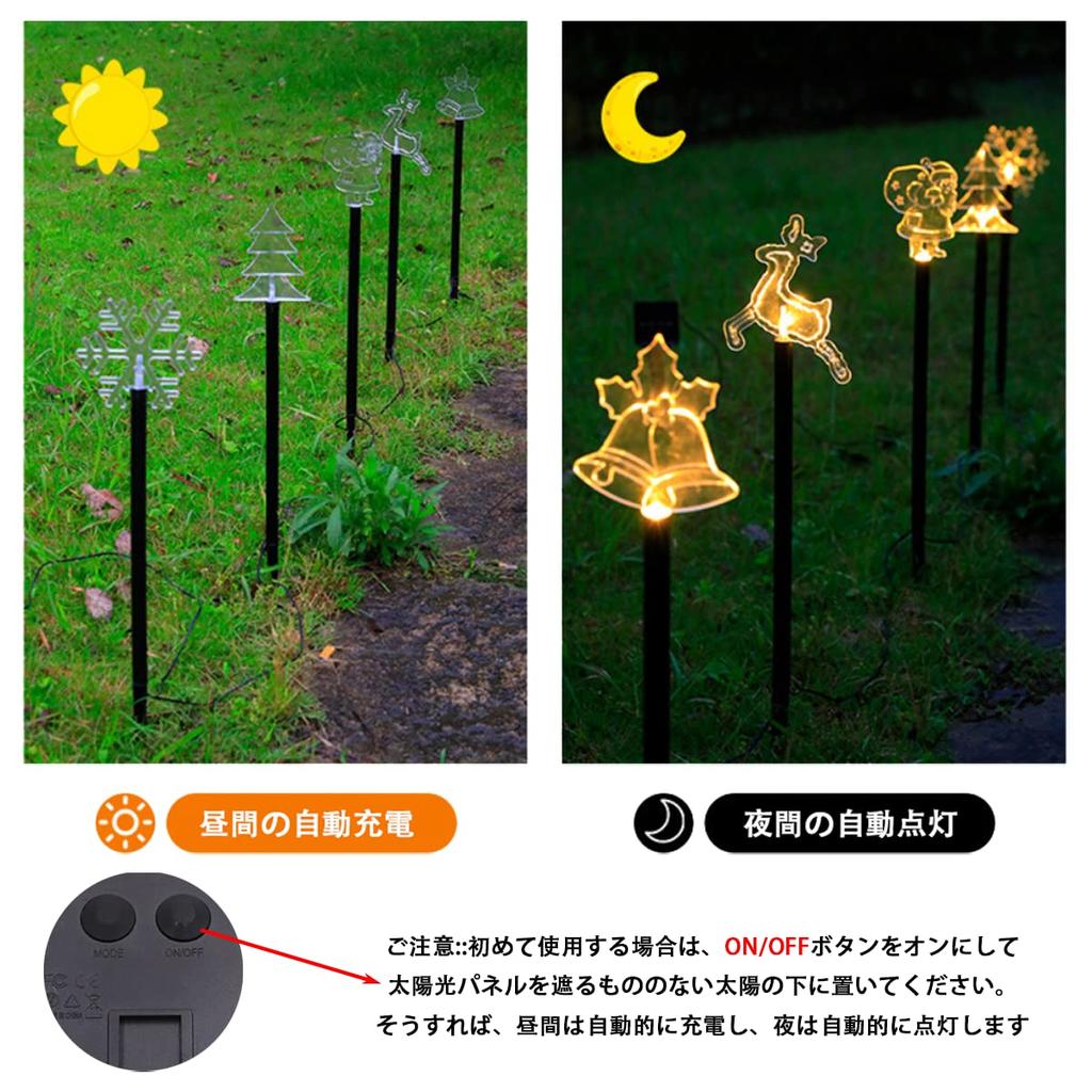 Lanito Christmas Solar Garden 5 in 1 Christmas String Snowflake Ornament Santa Claus Christmas Decorative Automatically Turns On at IP65 Garden