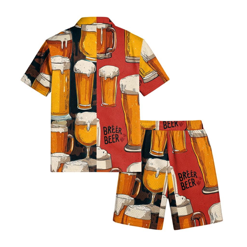 Men's Casual Printed Lightweight Breathable Top and Drawstring Shorts Set