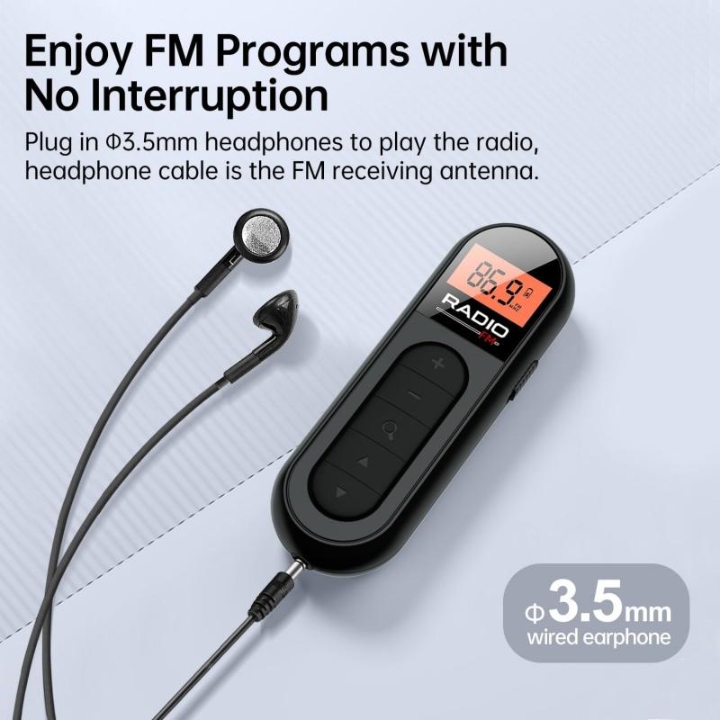 FM Radio Rechargeable Pocket Transistor Radio with LCD Digital Tuning & Backlight Stereo Sound Belt Clip for Jogging Walking