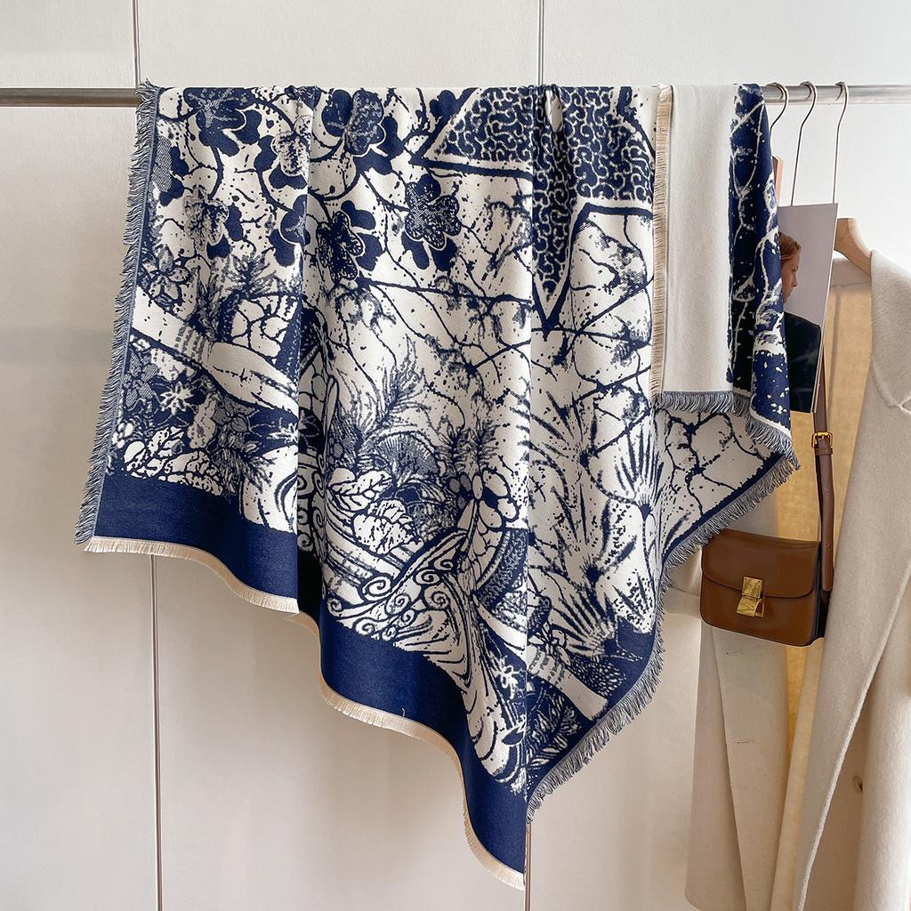 Imitation Cashmere Scarf Women'S Air Conditioner Shawl British Style Square Scarf Long Scarf Short Beard Scarf