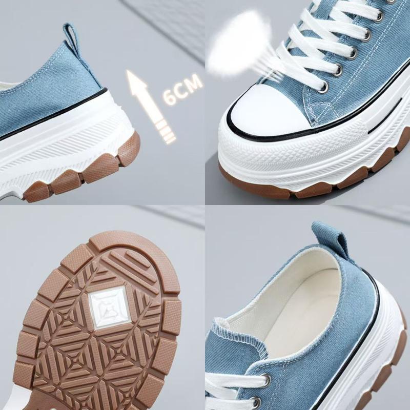 Women Shoes Round Toe Platform Shoes Female Canvas Shoe Internal Height Increase Lace Up Women Vulcanized Shoes