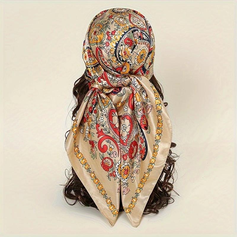 1Pcs 90Cm Cashew Pattern Silk Scarf Fashionable Bohemian Style Imitation Silk Elegant And Versatile Headscarf Scarf For Women