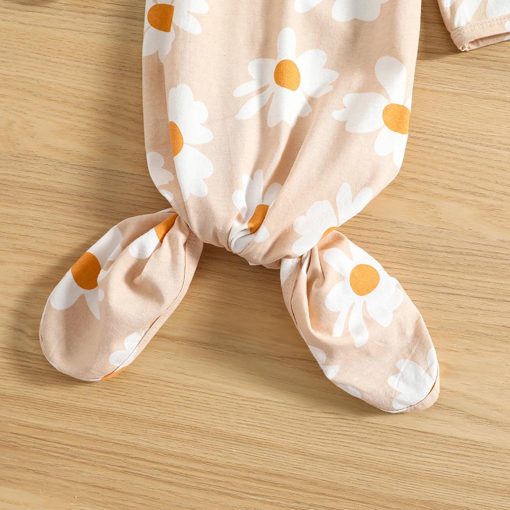 Newborn Baby Girl Sleep Sack Sets, Long Sleeve Flower Printed O-Neck Sleeping Pocket + Cute Headband Suits