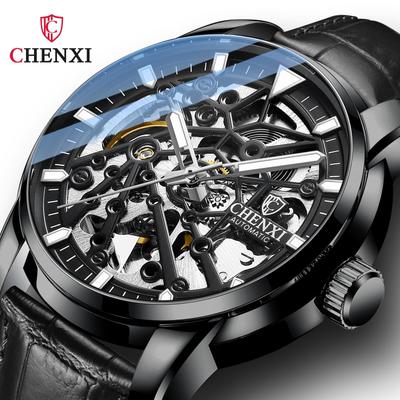 New TOP Brand Luxury Men's Watch With Box Skeleton Automatic Men's Waterproof Leather Strap Luminous Men's Mechanical Watches