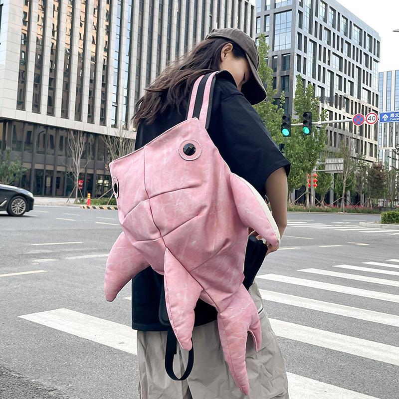 

Shark Shape Outdoor Multifunction Waterproof Kawaii Travel Backpack Men Women Techwear Style Hip Hop Funny School Bag рожевий