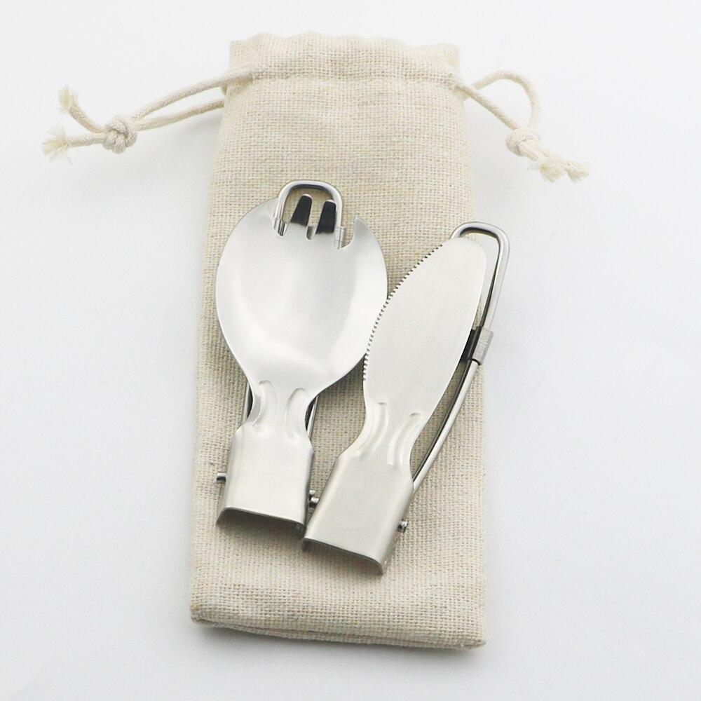Silver Dinnerware Fold Flatware Set for Spoons Instant Noodle Fork Picnic Hiking Tableware Stainless Steel Cutlery Outdoor Silverware