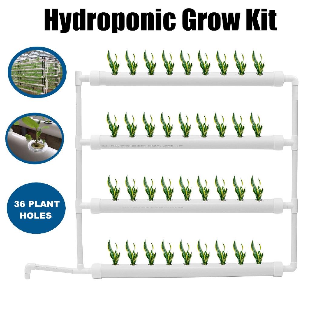 220v 63mm 36 8W PVC 4 Pipes Growing Kit Water Pump Tube Set White Garden Tools Plant Sites Wall-mounted Hydroponic Nursery Pots Rack