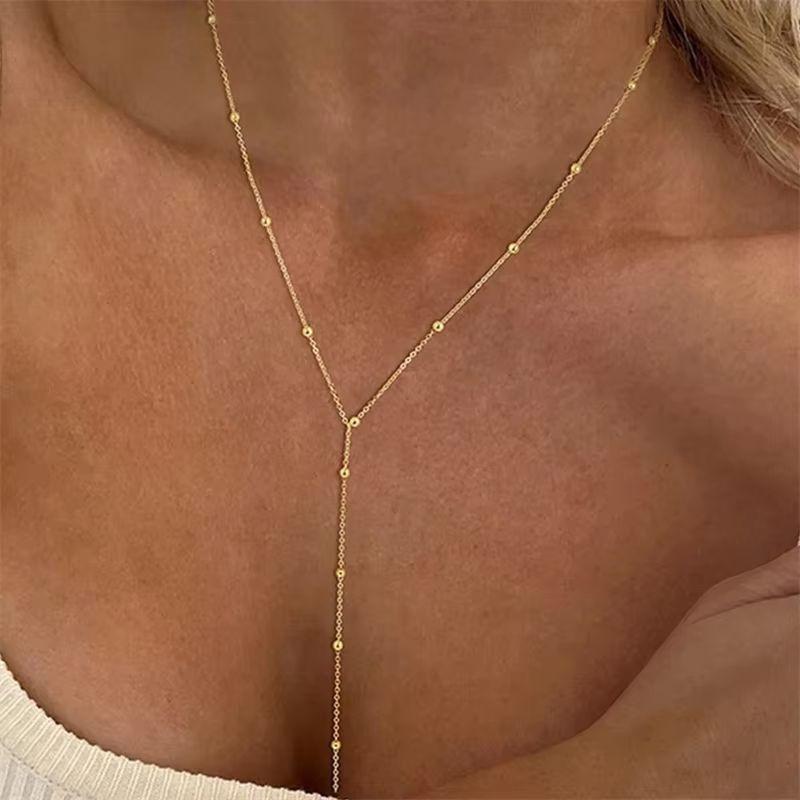 Golden Plated Necklace for Women Fashion Double Laryered Long Chain Drop Pendant Choker Necklaces Fashion Gifts