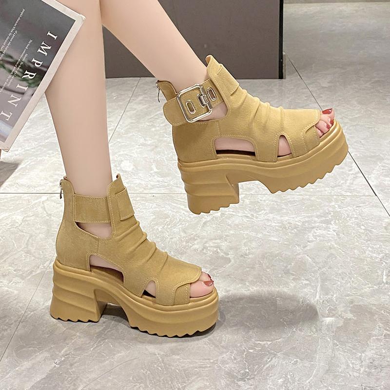 TUINANLE Women Sandals Summer High Heels Ladies Chunky Shoes Platform Wedges Sweet Zip White Sandals