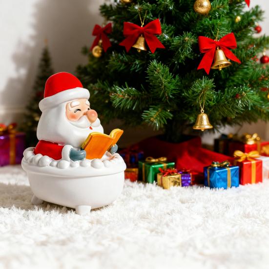 Christmas Night Light Santa Prayer/Jesus Prayer/Bathtub Snowman/Santa Reading LED Table Lamp Winter Resin Sculpture for Mantel Shelf Bedside Decor