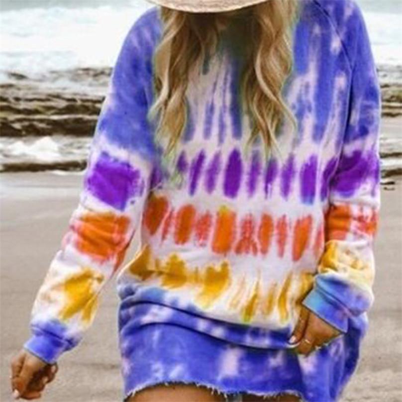 Fashion Sexy Women's Street Style Trend Tie-dye Printing Gradient Color Skirt Long-sleeved Sweater Dress