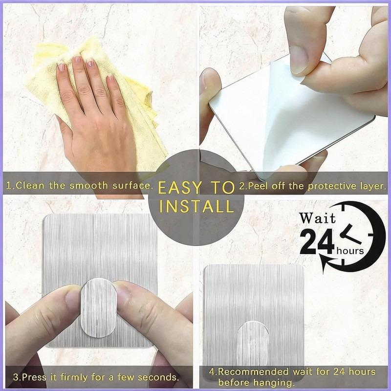 Heavy Duty Stainless Steel Adhesive Towel Hook Hanger Silver Sticky Hooks for Bathroom Kitchen Storage Holder
