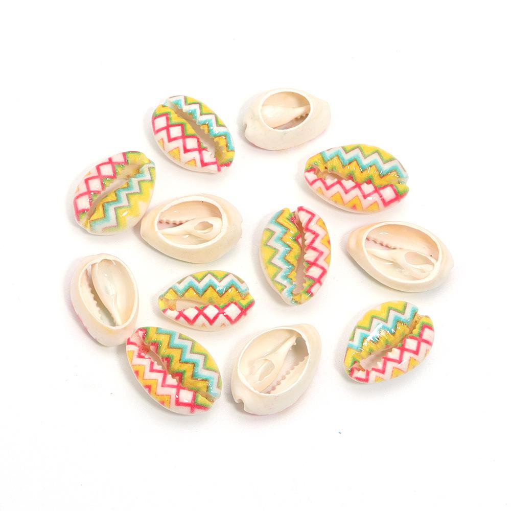 5pcs Fun Creativity Beach Style Retro Random Color Mix Painted Print Shell Beads Jewelry Charm Making DIY Fashion Accessories