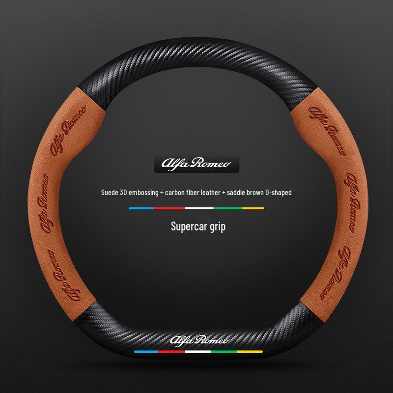 Carbon Fiber & Alcantara Leather Steering Wheel Cover for Alfa Romeo Stelvio, Stanway, Giulia, Juliet