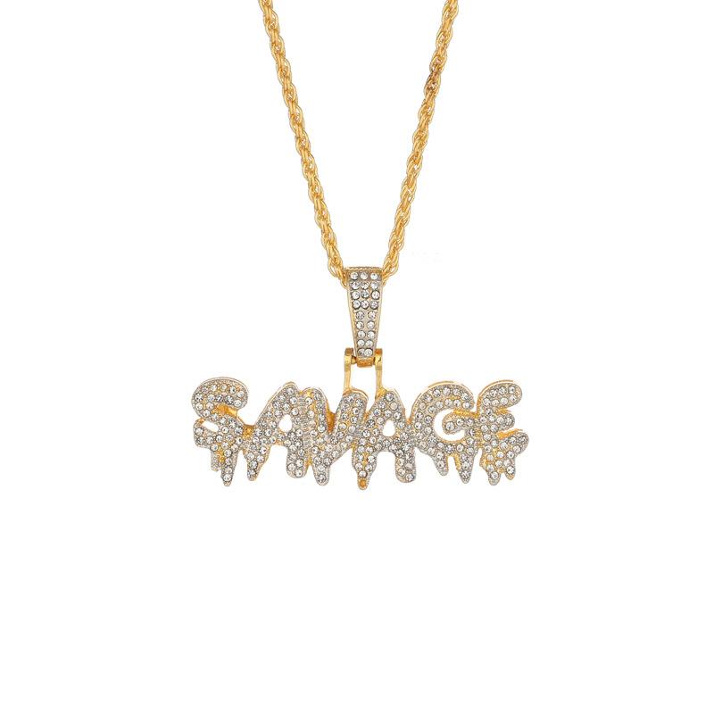Personalized Street Rap SAVAGE Pendant Set with Sparkling Diamonds Trendy Necklace