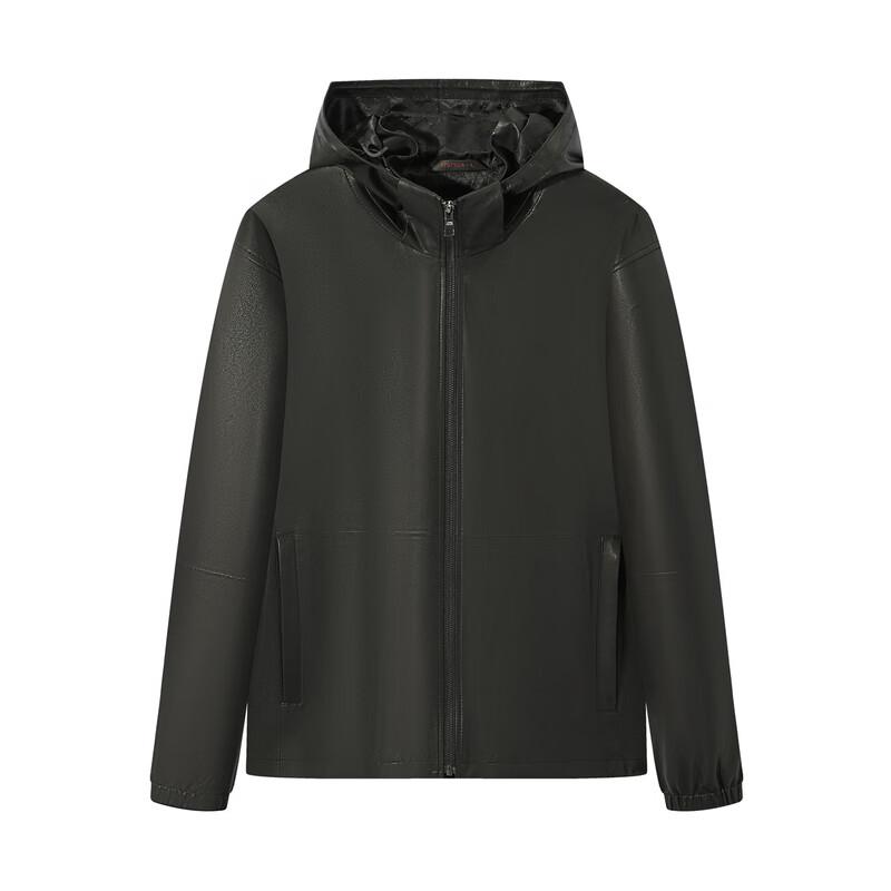 Qipai Men's Lightweight Goatskin Hooded Leather Jacket