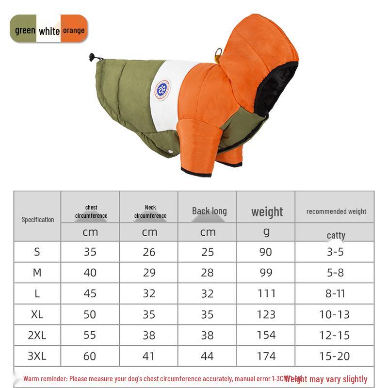 

Толстая, теплая ветрозащитная одежда для питомцев от маленьких до средних собак - Осень и Зима S (3-5 jin) Chest 35cm Back 25cm армия зеленый/оранжевый