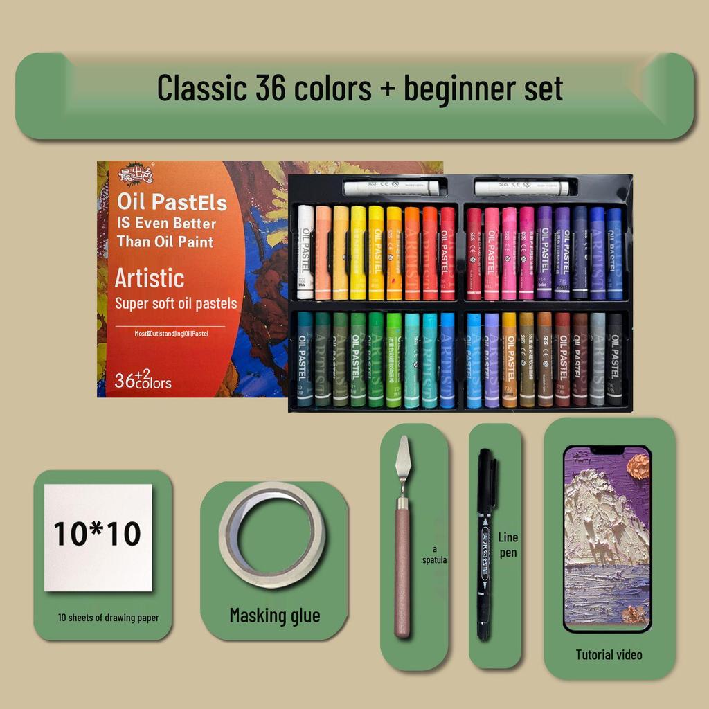 48-Color Super Soft Oil Pastels Set with Scraper - Child's Painting Kit