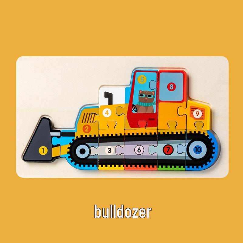Kids' 3D Wooden Engineering Vehicle Puzzle & Matching Board Toy