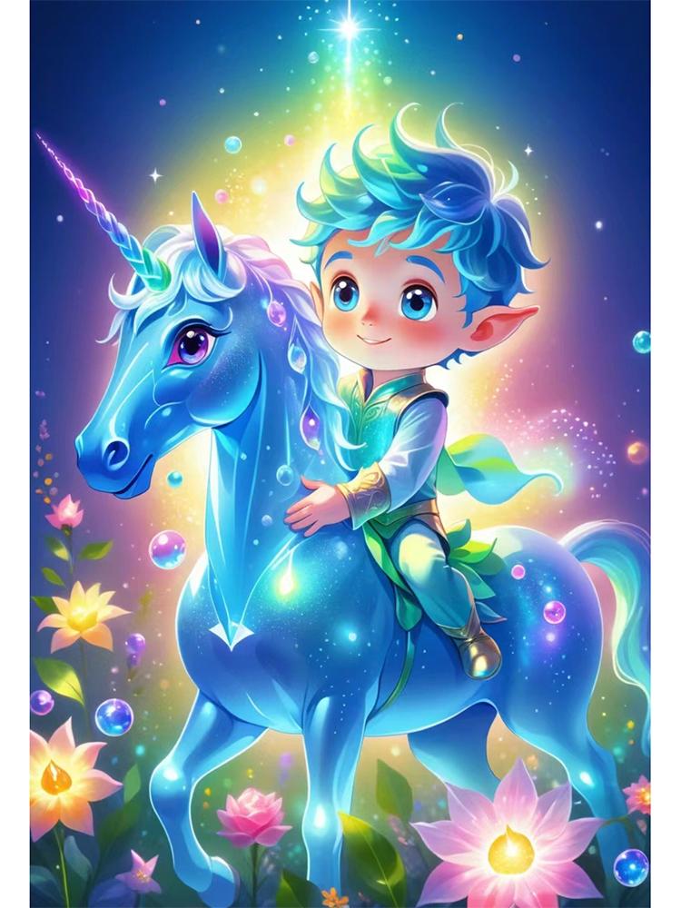 Fantasy Fairy Tale Boy and Unicorn Angel Full Diamond Diy 5D Diamond Painting Embroidery Mosaic Embroidery Home Decoration