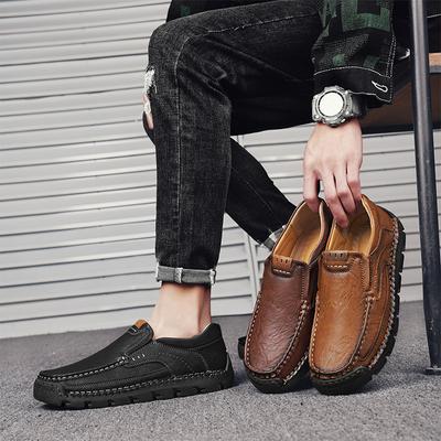 Fashion Handmade Leather Men Shoes Luxury Lightweight Outdoor Men Loafers Fashion Soft Bottom Casual Mens Hiking Shoes Plus Size 38-48