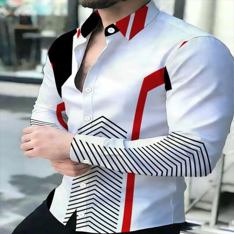 Men's Fashion Flame 3D Print Long Sleeve Shirts Turn Down Collar Button Up Party Streetwear Camisa Masculina Casual Blouse