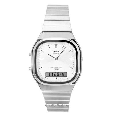 Reloj Unisex Vintage Analógico Digital Acero Inoxidable Esfera Plateada Cuarzo AQ-240E-7A