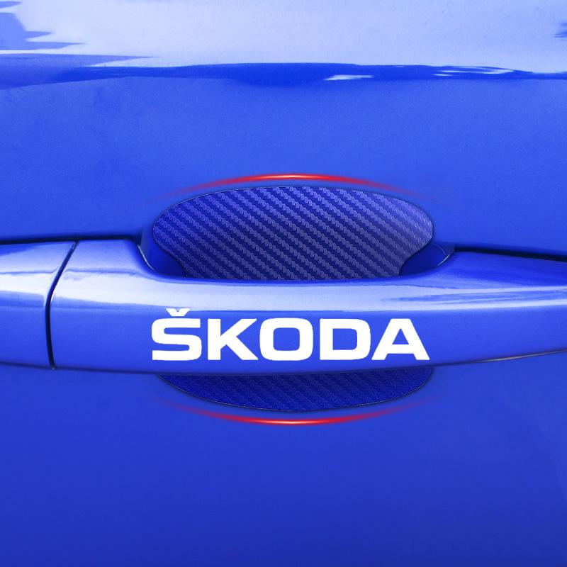 8pcs Car Door Sticker Carbon Fiber Scratches Auto Handle Protection Film for Skoda Superb Octavia Kodiaq Yeti Rapid Karoq Fabia Kamiq Enyaq Vis