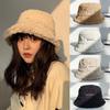 Lamb Wool Bucket Hat Winter Warm Hats For Women Lady Thicken Flat Top Cap Unisex Men Panama Outdoor Fisherman Hat Caps
