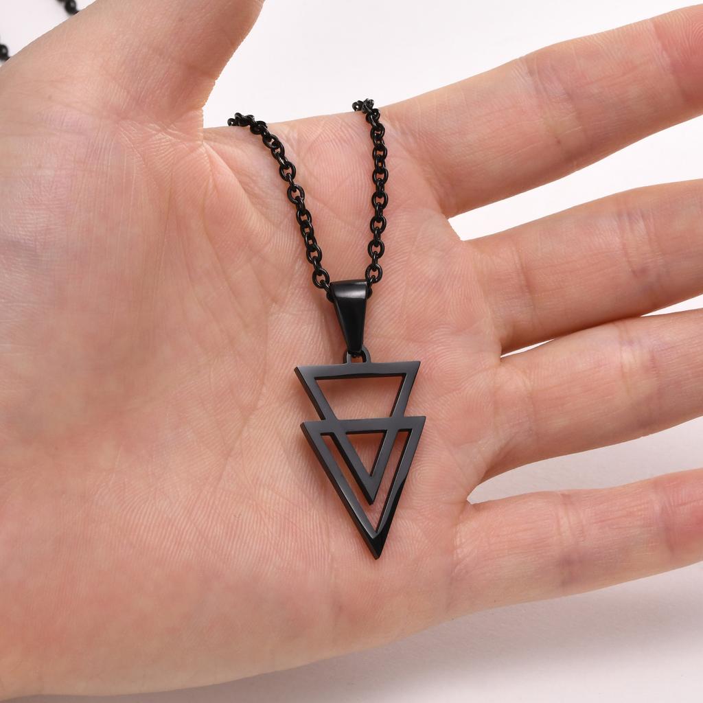 Men's Stainless Steel Hollow Double Triangle Necklaces,Waterproof Metal Geometric Pendant Collar with O Chain
