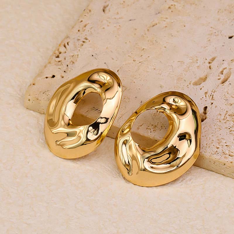 Exaggerated Metal Geometric Hollow Stud Earrings for Women Fashion Gold Color Irregular Texture Statement Earrings Zircon Gifts