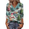 Women's Loose Comfortable Casual Fashion V-Neck Christmas Print 3/4 Sleeve Top