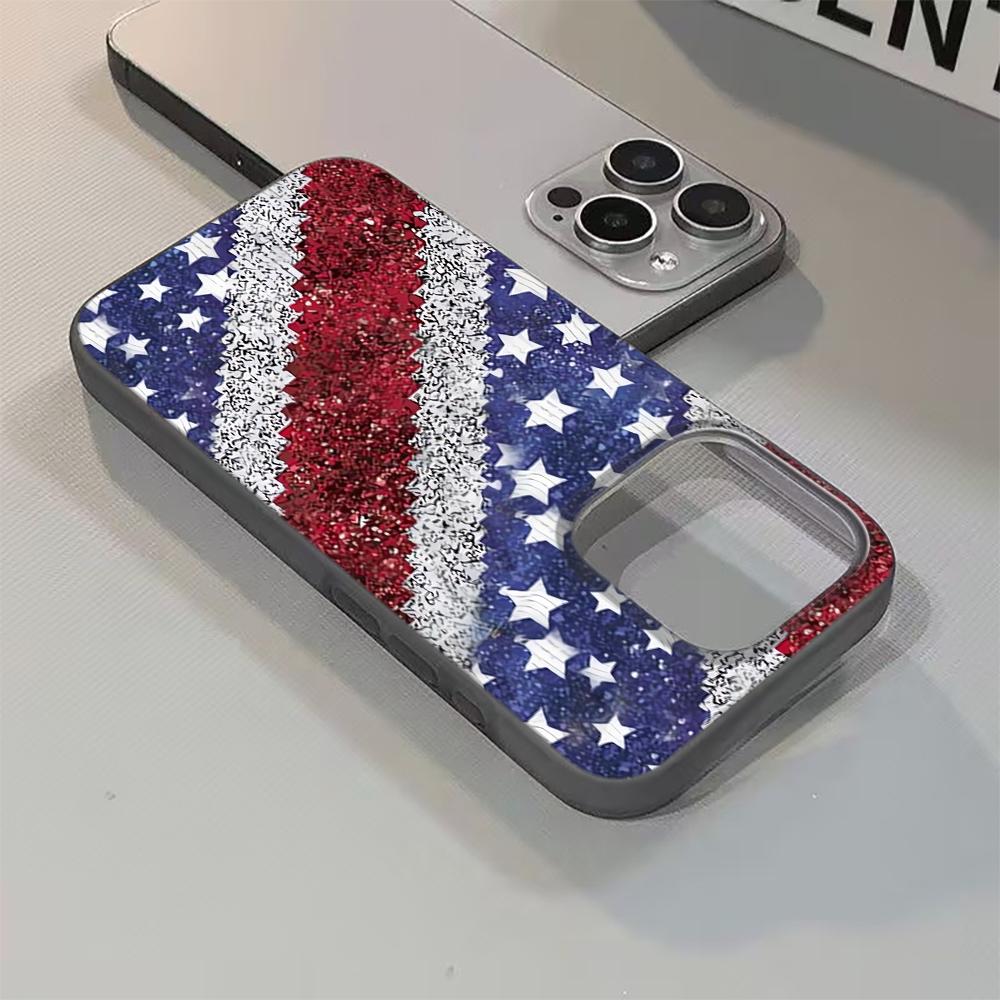 American Flag Phone Case for iPhone 17 16 15 14 Plus 13 12 11 Pro Max Glitter & Classic Fashion Shockproof TPU Protective Cover