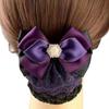 Elegant Pearl Bowknot Spring Clip Ribbon Rhinestone Bun Snood Hair Accessories Korean Style Hair Net Cover Office
