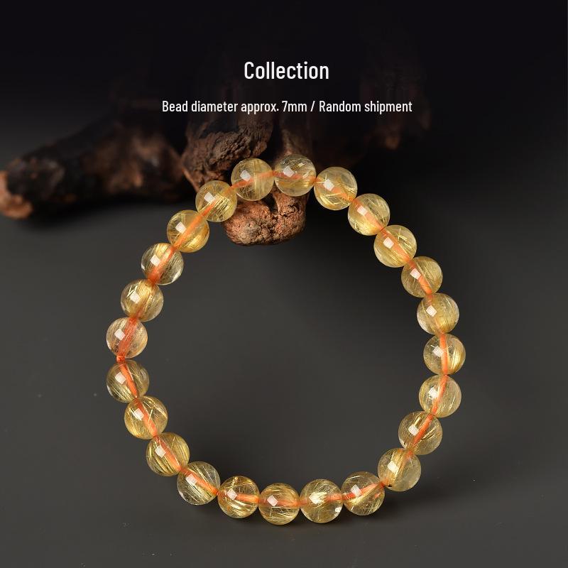Brazilian Gold Silk Crystal Bracelet: Yellow Rutilated Quartz Beads for Men and Women