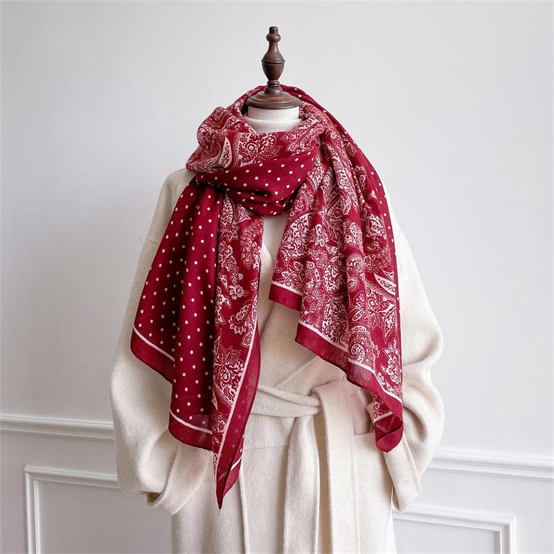 

Красный Пейсли Хлопок Лен Шарф Шали для Женщин Принт Мягкие Шарфы Студент Весна Теплый Фуляр Накидка Женский Пончо Эшарп Стола 80X180 cm