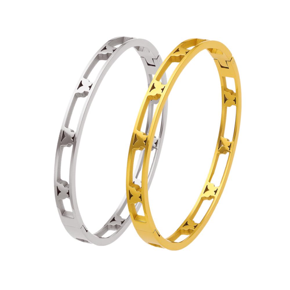 18K Gold Plated European Stainless Steel Hollow Butterfly Bangle