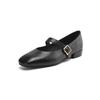 New Four-season Wear Square Head and One Foot Pedal Small Leather Shoes, Foot Cover Square Heel Low Heel Large and Small Size Women's Shoes, Light Mo
