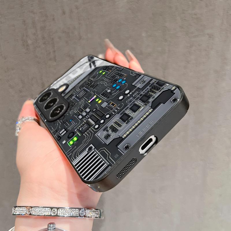 Mechanical creative pattern glass phone case suitable for Samsung Galaxy S26 S25 S24 S23 S22 S20 FE Ultra Plus anti drop