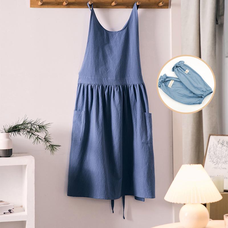 Japanese Korean Style Cotton Linen Apron with Custom Logo for Gardening, Cafe, and Kitchen Use