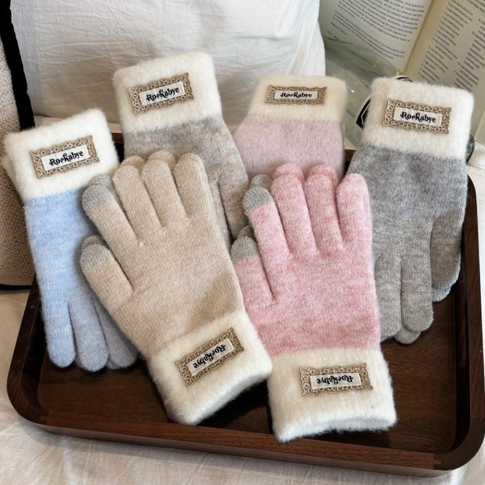 Thickened Plush Woolen Gloves Touchscreen Function Knitted Gloves New Fleece Mittens  Autumn Winter